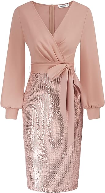 GRACE KARIN Women's Sequin Sparkly Party Dress Cocktail Bodycon Glitter Dresses Long Sleeve